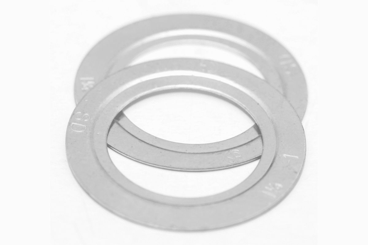 Circular metal washers in a stack