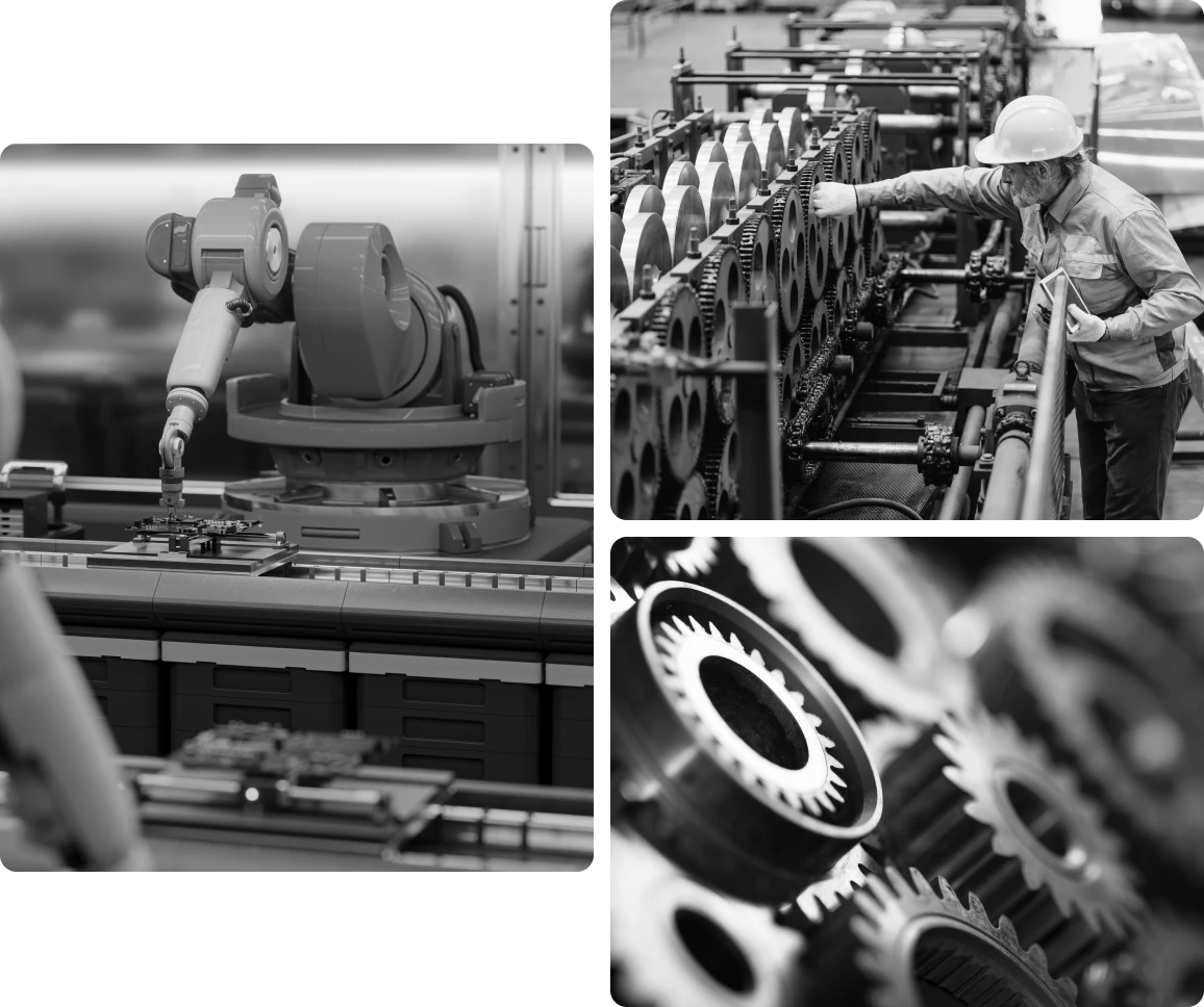Industrial robot and worker in factory