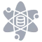 Atom and database icon on black background